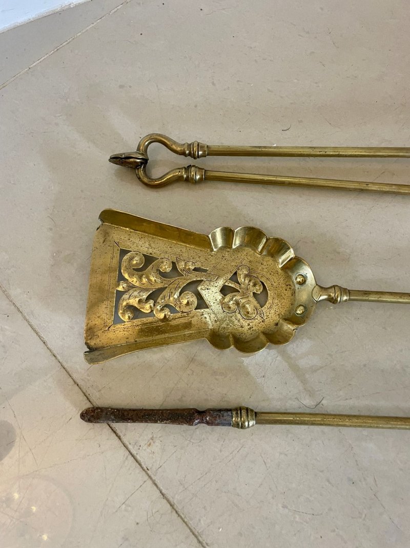 Set of Antique Victorian Quality Brass Fire Irons - Image 5